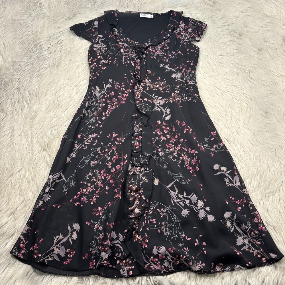 Vintage CDC Women's 12 Dark Floral‎ Empire Midi Dress Fairy Grunge Wimsigoth Y2K